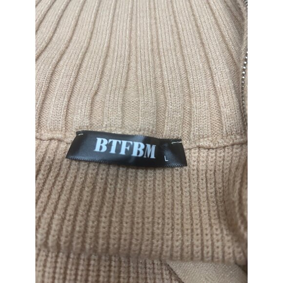 BTFBM Womens Ribbed Knit Half-Zip Sweater Large Beige - Picture 6 of 7